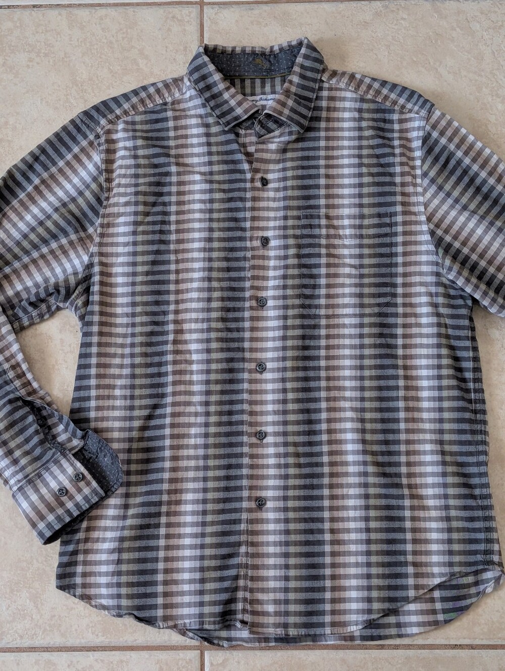 Tommy Bahama Gray Cotton & Silk Blend Dress Shirt Size Medium
